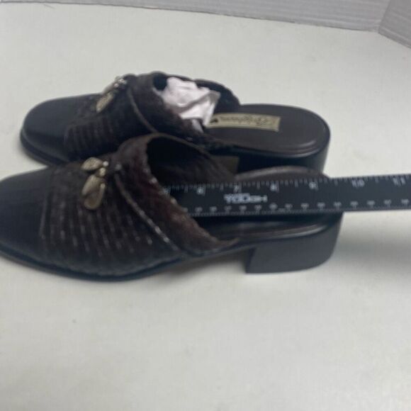 BRIGHTON Franki Basket Weave Vero Cuoio Leather Heel Clogs  Mules Brown Size 8.5 - Picture 5 of 11